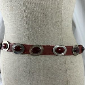 Vintage sterling silver Native American  oval Concho leather belt stones large